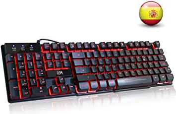 Rii RK100 Teclado Gaming,Teclado de Membrana con sensibilidad mecánica,USB LED Retroiluminado Ideal para Jugar, Trabajos de Oficina