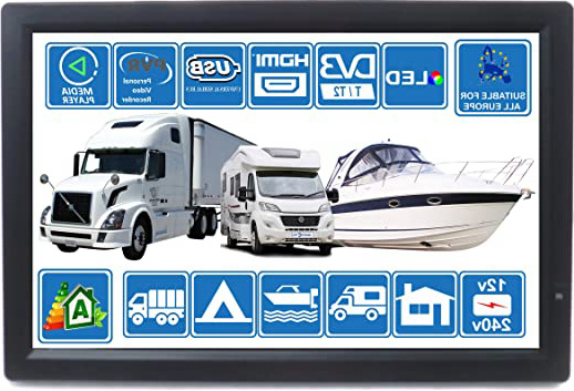Autocaravana Caravana Barco Cocina 12 voltios 14 Pulgadas LED TV Digital HD DVB-T2. TDT y Toda la televisión de Europa. 12V 230V USB PVR y Reproductor Multimedia, Monitor CCTV HDMI de Unispectra®