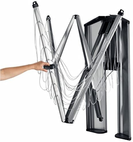 Brabantia 475924 - Tendedero de ropa plegable de pared Wallfix, con caja de almacenamiento en acero, 24 metros de cuerda, color gris metalizado, aluminio