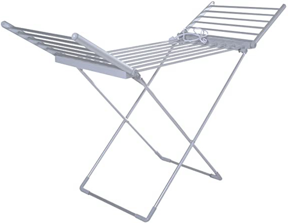 HOMCOM Tendedero Eléctrico Plegable con Alas Secador de Ropa Tendedero de Pie 8 Barras Base en Forma X Extensible 149x54x92cm Aluminio