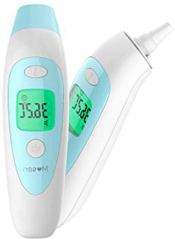 Mosen Termómetro Digital Bebé con Modo Frente y Oído, Termómetro Infrarrojo Médico Preciso y Rápido, Alarma de Fiebre, Multifunción 4 en 1 para Niños Adulto Ambiente y Objetos