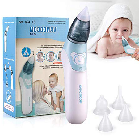 Aspirador nasal, Uman® 2 en 1 limpiador de nariz eléctrico para bebé y removedor de cera del oído con 4 boquillas de lechón reutilizables para recién nacidos, niños pequeños y bebés