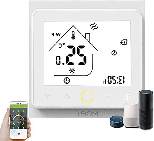 Decdeal - Termostato WiFi para caldera de Gas/Agua – Termostato Inteligente programable - Función de Control de Voz - Compatible con Alexa, Google Home - Corriente de carga 5A