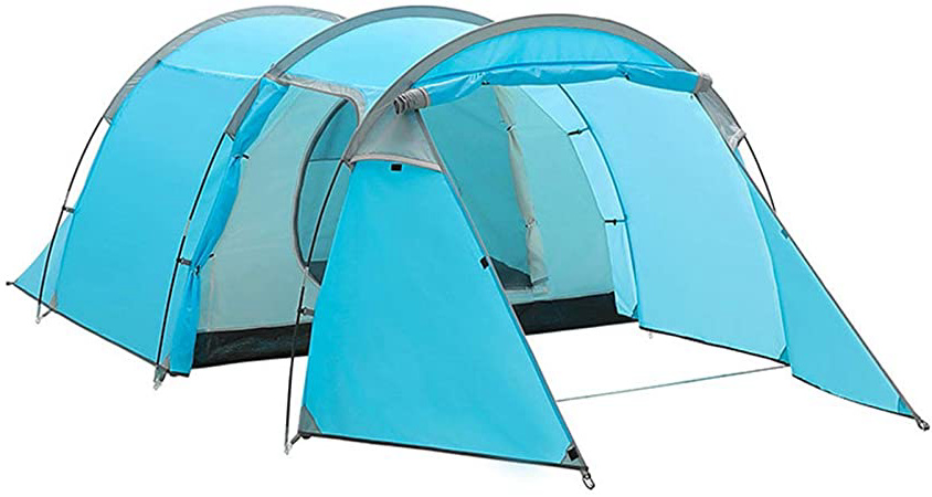 Qisan 3-4 Personas Tienda de túnel de cúpula Grande de Doble Capa Apertura de 3 Puertas Apantallado Frente Azul Carpa de Camping Impermeable con Paquete portátil Carpa para mochileros de 4 Estaciones