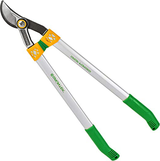 GRÜNTEK Tijeras de podar X25 Cortarramas de dos manos profesional de 65 cm. Forjada en acero al carbono y con corte Bypass