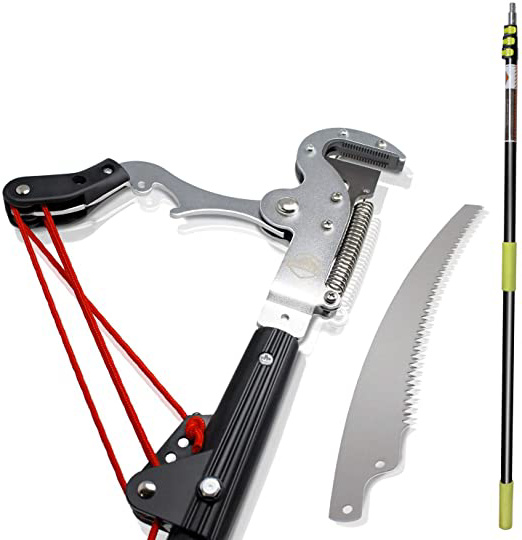 Iceberk Podadora telescópica (1,55 – 5,40 m) + Sierra – Tijeras de podar telescópicas para árboles y arbustos, Corta Ramas hasta 3,6 cm de Grosor – Sin Necesidad de Escalera