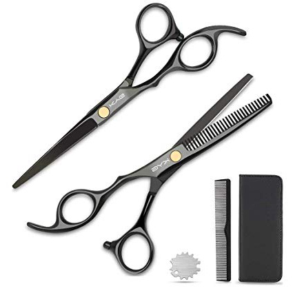 







Tijeras de Peluquería Profesional - Tijeras Barbero 6.0 Pulgadas para Cortar y Entresacar 6CR para Peluquero y Salón de Corte de Cabello - Color Negro






