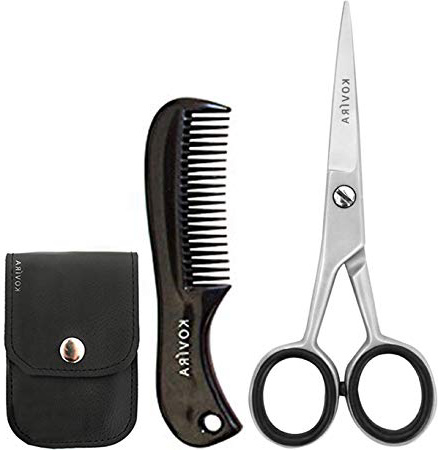 







Profesional de tijeras de corte de barba y bigote conjunto - (11.5 cm) Tijeras de peluquero para cortar el facial cabello con peine y estuche de viaje - Hojas japonesas afiladas en acero inoxidable






