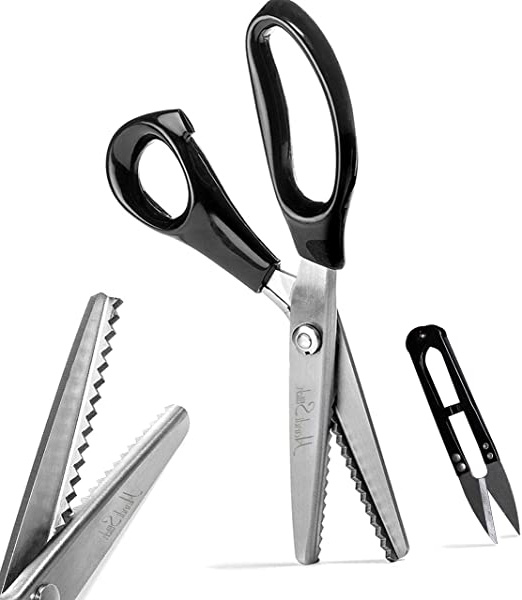Tijeras Dentadas de Costura con Cortahílos - Tijeras Zigzag para Tela - Tijeras Profesional y Resistentes Acero Inoxidable para Bordado, Confección, Papel, Manualidades (Negro)