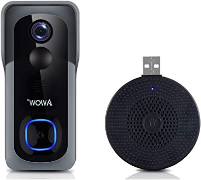 Video Timbre Inteligente con Cámara 1080P HD, IP65 Resistente a la intemperie, Gran Ángulo de 166°, Visión Nocturna, Conmunicación Bidireccional, Detección de Movimiento PIR para iOS y Android