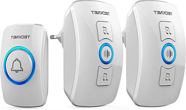 TECKNET Timbre inalámbrico,Timbre de Puerta con Indicadores LED, Resistente al Agua, 32 Melodías, Alcance a 250m, 4 Niveles de Volumen (2 Receptor y 1 Transmisor)