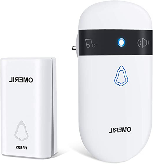 Timbre Inalámbrico sin Pilas, OMERIL Timbres Inalámbricos Exterior Impermeable, 150M de Alcance, 5 Niveles de Volumen (0dB - 110dB), 52 Melodías, Indicadores LED – Autoalimentado