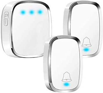 Timbre Inalámbrico para Puerta, Timbre Inalámbrico exterior impermeable, 2 Transmisor y 1 Receptores, 4 Volumen, 36 Melodías, Alcance a 300m,con indicador LED, para interior, jardín, oficina, villa