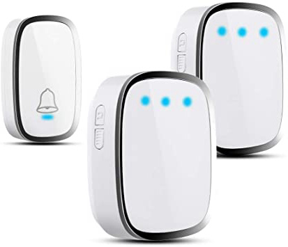 Timbre Inalámbrico para Puerta, Timbre impermeable para exteriores y interiores, Alcance a 300m, 4 Volúmenes Ajustables y 36 Tonos, Timbre para Puerta,para Oficina, Hotel, Casa y Más, con LED Flasch