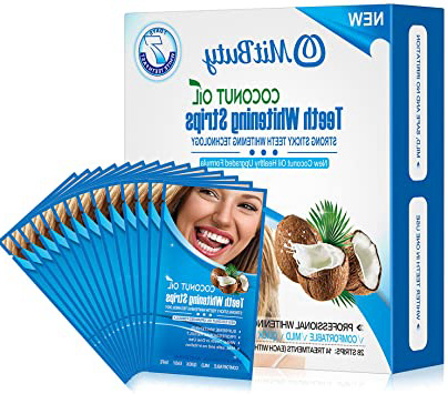 MitButy Tiras Blanqueadoras de Dientes con Aceite de Coco Natural, 28 Tiras Blanqueadoras Antideslizantes – Tiras de Blanqueamiento Dental Profesionales con Efectos Seguros Para 14 Tratamientos