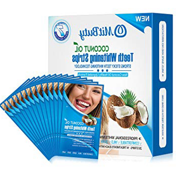 MitButy Tiras Blanqueadoras de Dientes con Aceite de Coco Natural, 28 Tiras Blanqueadoras Antideslizantes – Tiras de Blanqueamiento Dental Profesionales con Efectos Seguros Para 14 Tratamientos