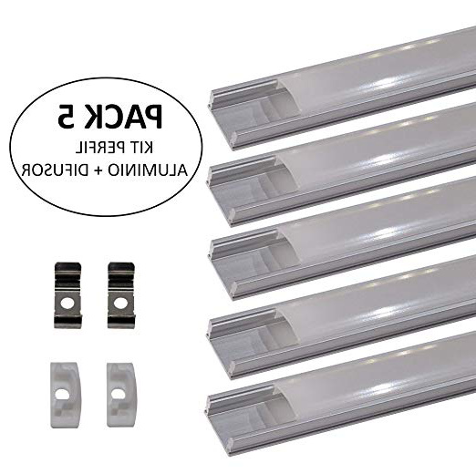 Led Atomant 5 x1 Perfil de Aluminio para Tira de Led con Cubierta Blanca Lechosa, Tapones de Los Extremos y Clips de Montaje de Metal Incluidos, 5 metros, 5
