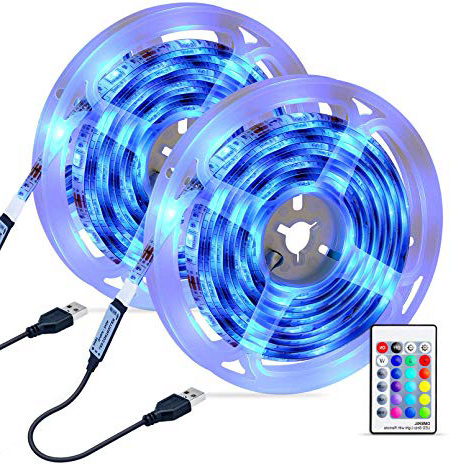 Tiras LED 6M, OMERIL Impermeable Tira LED USB con Control Remoto, 4 Modos de Brillo y 16 Colores, 5050 RGB Tira LED para Habitacion, Hogar, Cocina, Porche, Bar, Fiesta, Boda y Restaurante (2x3M)