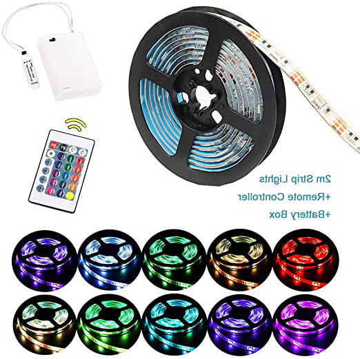 Luces de tira LED RGB de 2 m Luces de tira a batería a prueba de agua Luces de cuerda flexible, Luces de tira de cambio de color con caja de suministro de energía de batería y 24 teclas Control remoto