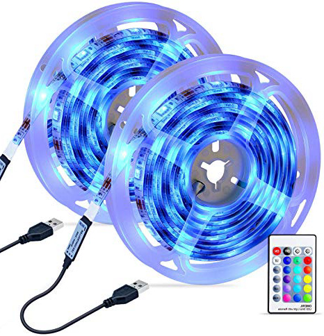 Tiras LED 6M, OMERIL Impermeable Tira LED USB con Control Remoto, 4 Modos de Brillo y 16 Colores, 5050 RGB Tira LED para Habitacion, Hogar, Cocina, Porche, Bar, Fiesta, Boda y Restaurante (2x3M)