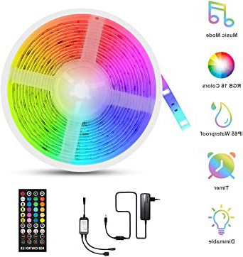 Tira LED Música, Fansteck LED Strip RGB 5050, Luces Led Multicolor 5M con 150 Leds 12V, 40 Botones Control Remoto, Impermeable IP65, Luces Decorativas para Habitación, Fiestas, Navidad, Cocina.