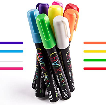 Rotuladores de Tiza Líquida GAINWELL-8 Llamativos Colores-Punta 6mm- para Superficies no Porosas-Pizarra, Vidrio, Cerámica-Sin Manchas o Polvo de Tiza