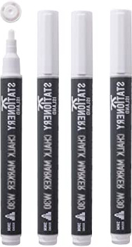 Stationery Island Rotuladores de Tiza Líquida W30 3mm Punta Fina Redonda – Borrado con Paño Húmedo Pack de 4 Blancos