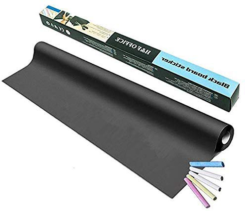 Vinilo Pizarra Adhesivo Reutilizable Lámina de Pizarra Negra/Blanco Pegatinas de Pizarra Impermeable para Escribir y Borrar (Incluye 5 tizas o Rotulador) 45 x 110cm/45 x 200cm (Negro, 45 x 200cm)