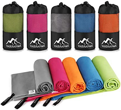 Awroutdoor Toalla de Microfibra, Toalla Deporte, Super Absorbente y Suave, Secado rápido, Ideal para Gimnasio, Deportes, Viajes, Camping, Playa, Natación, Yoga, Mascota