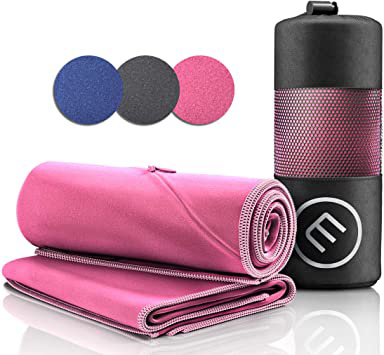 Juego de Toallas de Microfibra + Funda de Transporte | Set de 2 Azules: Grande para baño, pequeño para Cuerpo y Cara | Ultra–Ligeras, absorbentes, de Secado rápido - Deporte Viaje Playa Gimnasio