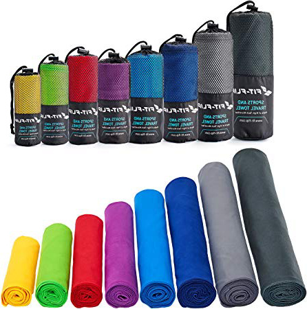 Fit-Flip Toalla de Microfibra en Todos los tamaños / 12 Colores - compacta, Ligera y Ultra Absorbente - Toalla de Deporte, Toalla de Viajes, Toalla de baño (Azul, 50x30cm - 1 Toalla (sin Bolsa))