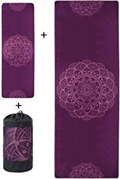 VIVOTE Juego de Toallas de Yoga de Microfibra, Toalla de Esterilla de Yoga de 183x66 CM, Toalla de Mano de 91x30 CM, Bolsillos de Esquina Antideslizantes, Peso Ligero, Toalla de Sudor