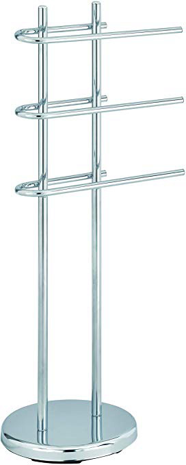 Toallero de pie – ahorra espacio, almacena tus toallas y evita perforaciones con este resistente y elegante soporte de cromo independiente para toallas de baño