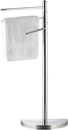 axentia – Toallero de pie con 3 brazos móviles ´´Lianos´´- altura 86 cm – metal cromado y plástico robusto – Estante estable, Colgador, Perchero multiusos, Barras flexibles para toallas