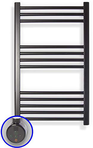 Radiador Toallero Eléctrico Zeta E * Toalleros Eléctricos (Medidas 770 x 500 mm) con Control TH02 * Secatoallas En Color Negro Mate Ral 9005 * 2 AÑOS de Garantía
