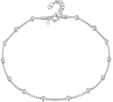 Amberta® 925 Fina Plata de Ley - Brazalete de Tobillo - Pulsera de Clásico - 22 a 25,5 cm - Ajuste Flexible