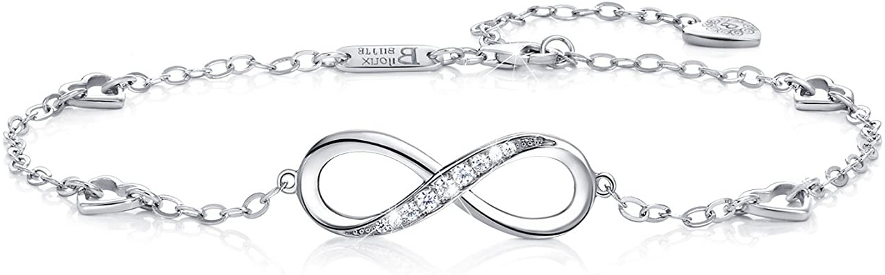 Billie Bijoux Pulsera de plata esterlina Mujer Símbolo Amor Infinito Brazalete de mujer ajustable regalo pulsera de tobillo ideal el día de San Valentín