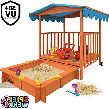 Spielwerk Arenero Infantíl móvil con Veranda Techo con protección UV 50 área de Juego de Madera con Banco niños jardín
