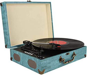 Tocadiscos Bluetooth con Estéreo Altavoces, Tocadiscos de Vinilo de Estilo Vintage, 33/45/78 RPM, Salida RCA/Auriculares / MP3 / Grabacion de Vinilo