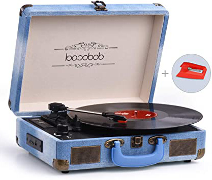 dodocool Tocadiscos Blue Tooth de Estilo Vintage, Giradiscos de Tres Velocidades con Altavoces Estéreo, Salida RCA, Conector para Auriculares, Grabación por USB y Tarjetas SD (Azul)