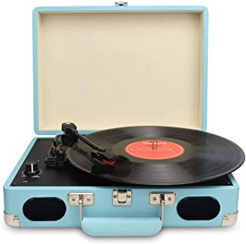 DIGITNOW! Portable Belt Drive - Tocadiscos de Estilo Retro de 3 velocidades Vinyl-Black Maletín Giratorio con Altavoz estéreo, admite Salida USB/Auriculares Jack / MP3 / reproducción de música