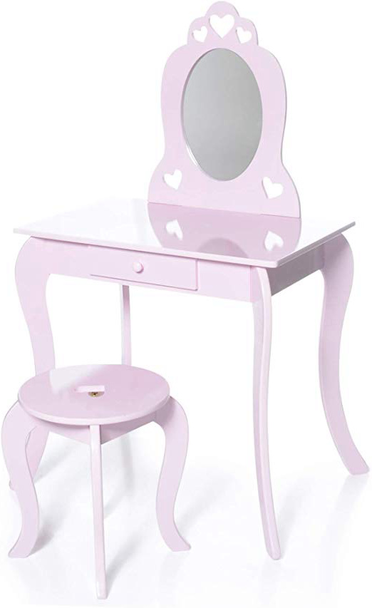 Milliard Tocador Mesa de Maquillaje para niños, Juego de Mesa y Silla Para Niñas, Color Rosa con Espejo