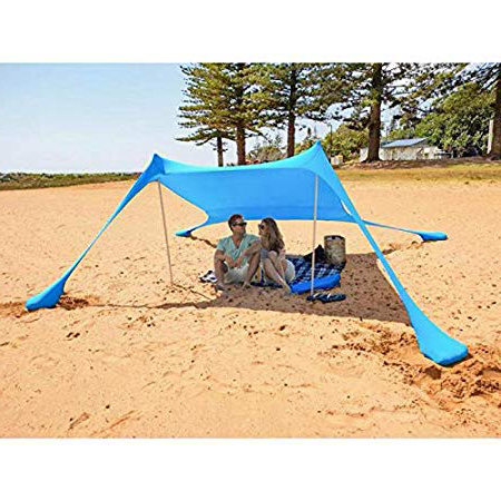 MENCOM Toldo portátil para Playa con Anclajes de Bolsas de Arena Ligero 100% Lycra SunShelter con Impermeable UV Protection 210x210CM para niños y Familia en la Playa, Parques, Camping y Picnic