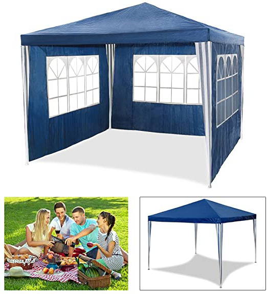 HG Tienda de campaña Carpa de jardín para fiestas sombría, marquesina toldos impermeable de 3 x 3 m , carpa para eventos, camping o asociaciones de alta calidad con tubos de acero, color azul