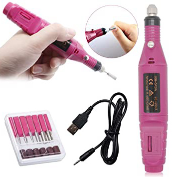 USB Kit de Manicura y Pedicura Eléctrico Profesional, Torno Pulidor Uñas Lima 6 en 1 Velocidad Ajustable Kit Taladro del Clavo Máquina Electrónica para Hogar y Salón