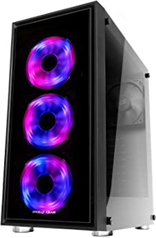 Mars Gaming MC7 - Caja de ordenador gaming (semitorre, ATX, incluye 3 ventiladores frontales RGB 120mm, VGA hasta 341mm, cristal templado, apta para refrigeración líquida), negro