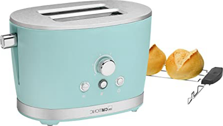 Clatronic TA 3690 - Tostadora de pan Rock&Retro, 2 ranuras, 3 funciones (tostar, calentar y descongelar), 850 W, color Verde Menta