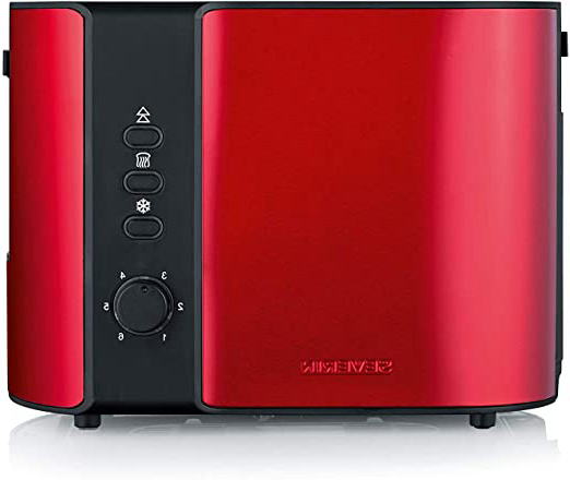 Severin AT 2217 Tostadora para 2 rebanadas de Pan, Incluye Soporte para tostar panecillos, 800 W Aprox, Rojo Metalizado/Negro, Acero Inoxidable