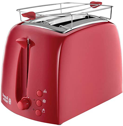 Russell Hobbs Textures - Tostadora (2 Ranuras Anchas, para 2 Rebanadas, Plástico de Alto Brillo, Rojo) - ref. 21642-56