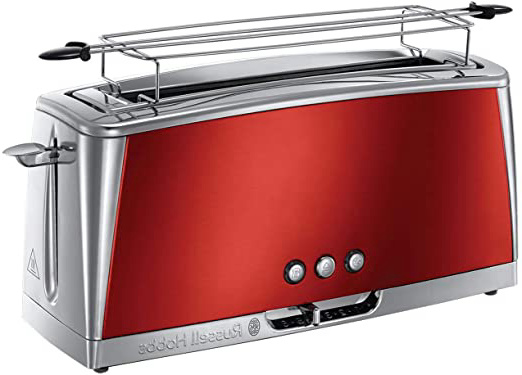 Russell Hobbs Luna Solar 23250-56 – Tostadora, 1 Ranura Larga y Ancha, para 2 Rebanadas, Acero Inoxidable, Rojo
